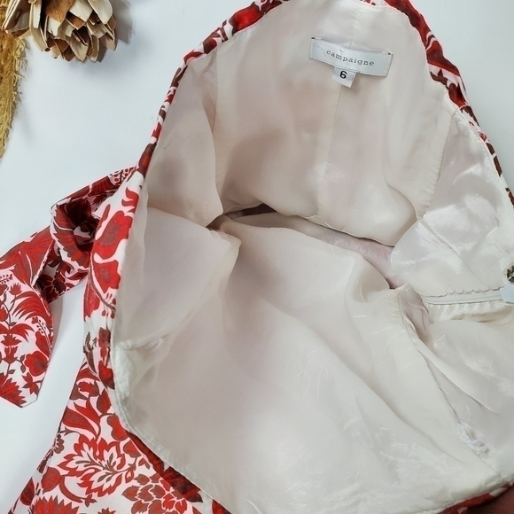 🔴 Campaign Brown Red Floral Belted Strapless Dress Size 6 - Picture 7 of 15
